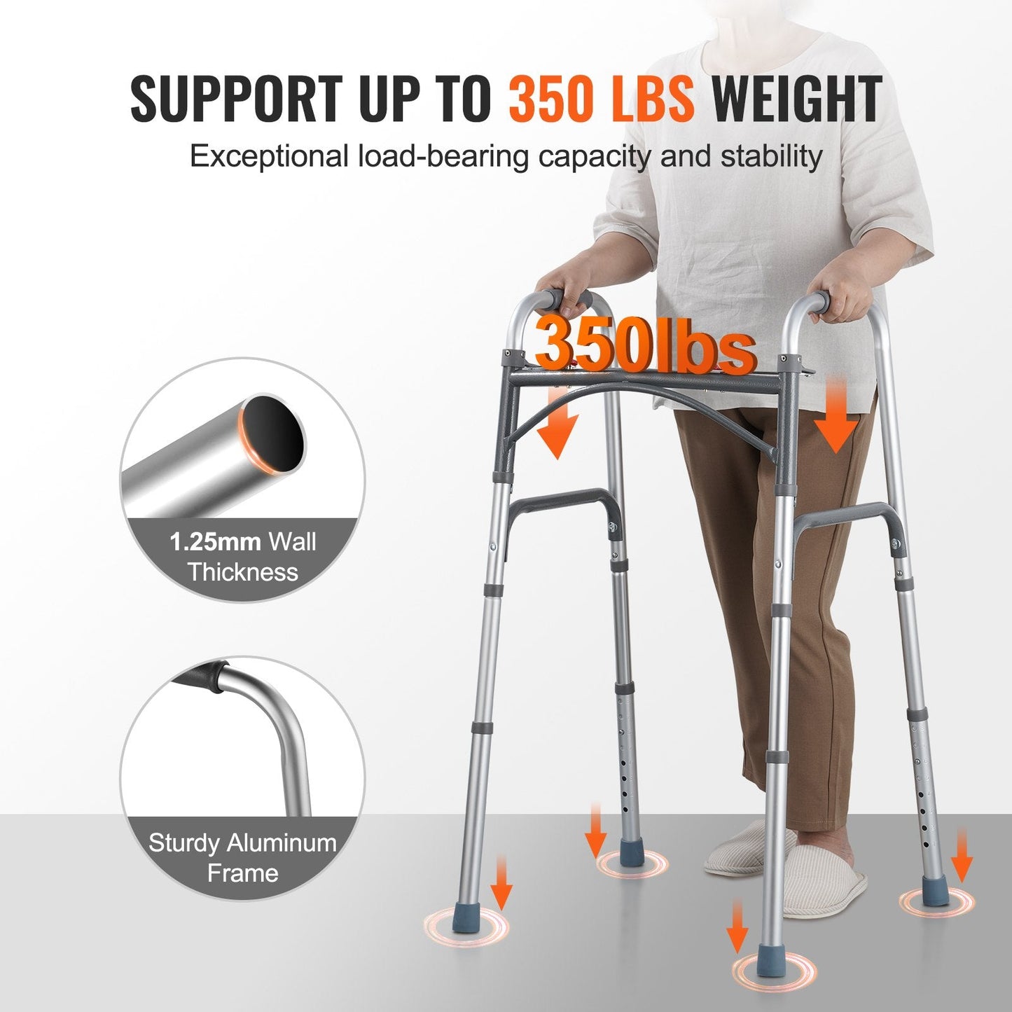 Folding Aluminum Walker with Adjustable Height, Supports Up to 160 kg
