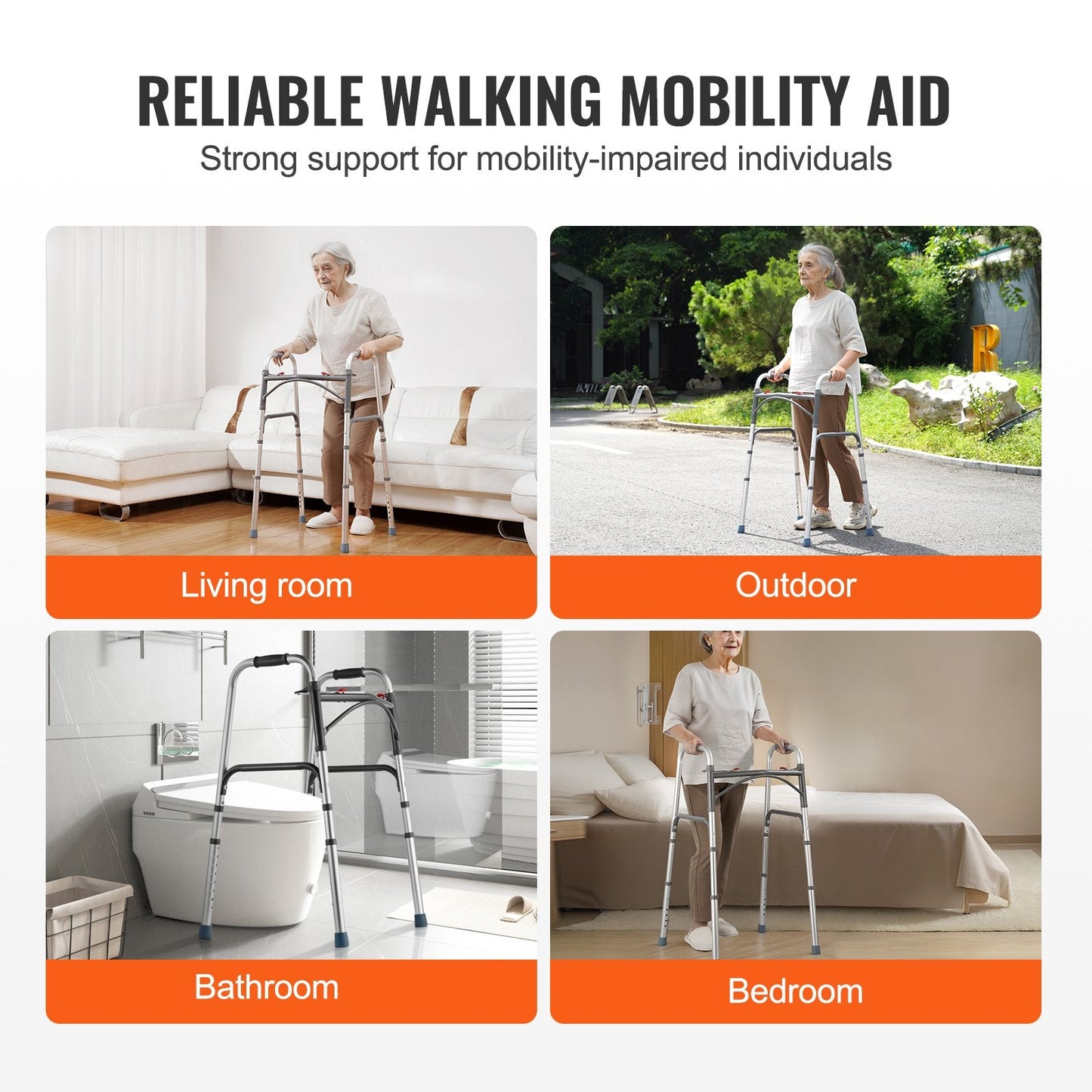 Folding Aluminum Walker with Adjustable Height, Supports Up to 160 kg