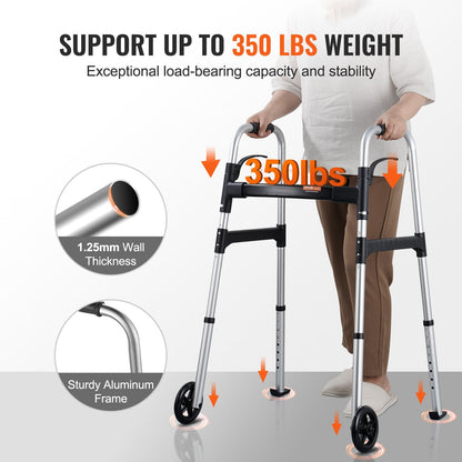 Folding Aluminum Walker with Adjustable Height & Wheels, Supports Up to 159 kg