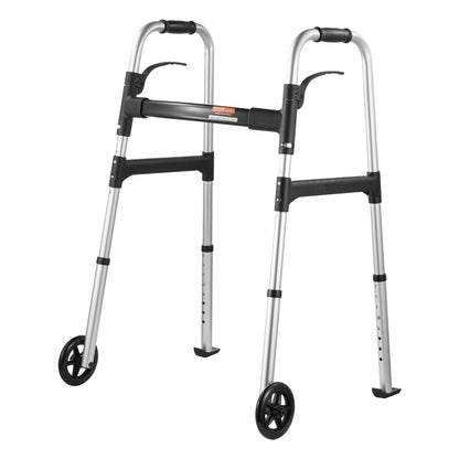 Folding Aluminum Walker with Adjustable Height & Wheels, Supports Up to 159 kg