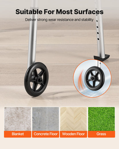 Folding Walker, 2-Button Foldable Walker with Solid Wheels & 8-Level Adjustable Height, 159KG Loading Lightweight Aluminum Mobility Walking Aid, Front-Wheeled Rolling Walkers for Seniors Adults
