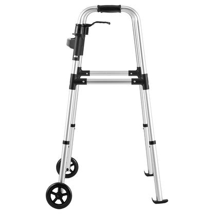 Folding Walker, 2-Button Foldable Walker with Solid Wheels & 8-Level Adjustable Height, 159KG Loading Lightweight Aluminum Mobility Walking Aid, Front-Wheeled Rolling Walkers for Seniors Adults