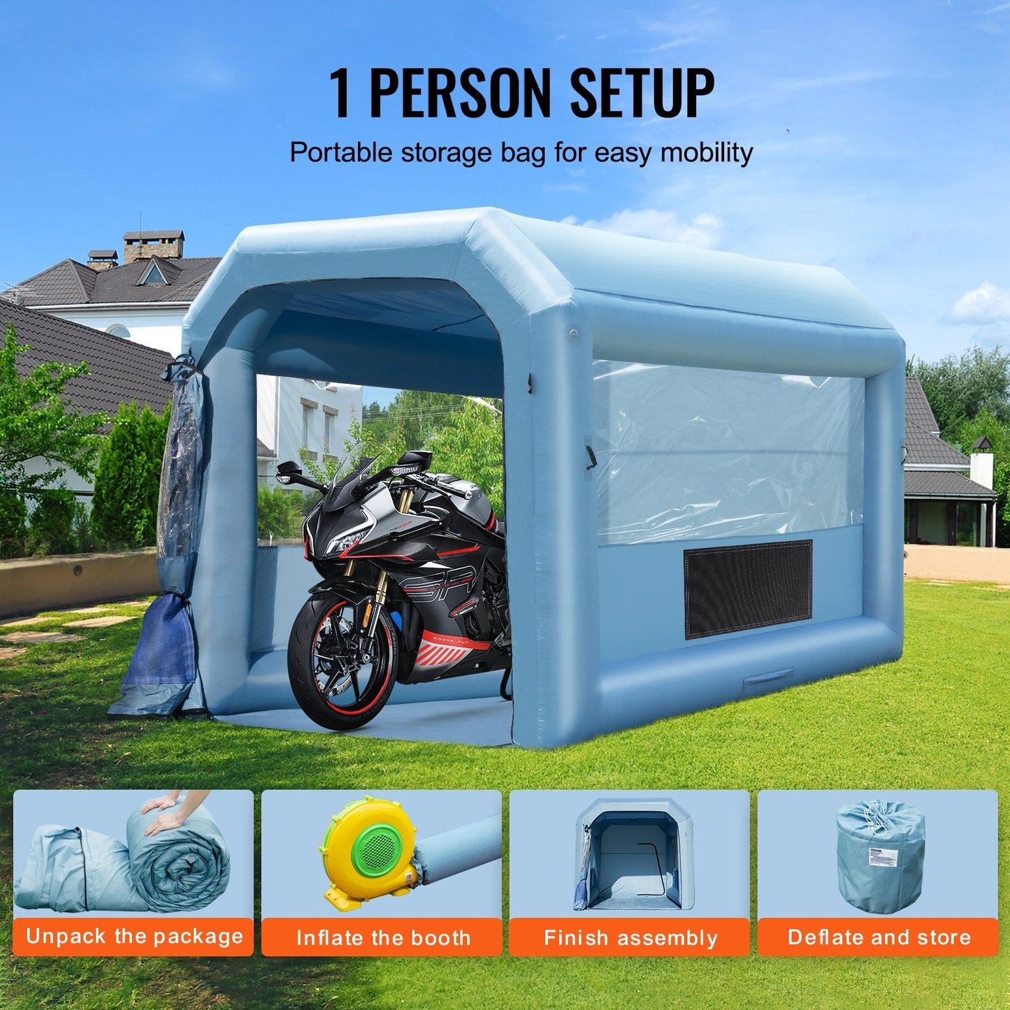 Portable Inflatable Paint Booth with 750W Blower, 4 x 3 x 2.75m - Car & Bike Use