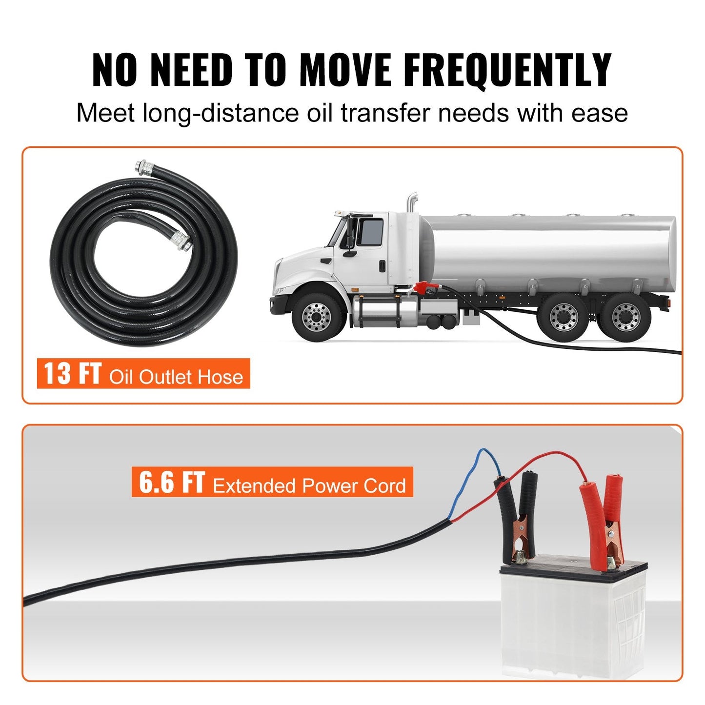 12V Portable Electric Diesel Transfer Pump with Auto Shut-off Nozzle, 37.8 LPM