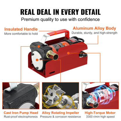 VEVOR Fuel Transfer Pump, 12V DC, 10 GPM, 8 m Lift, Portable Electric Diesel Transfer