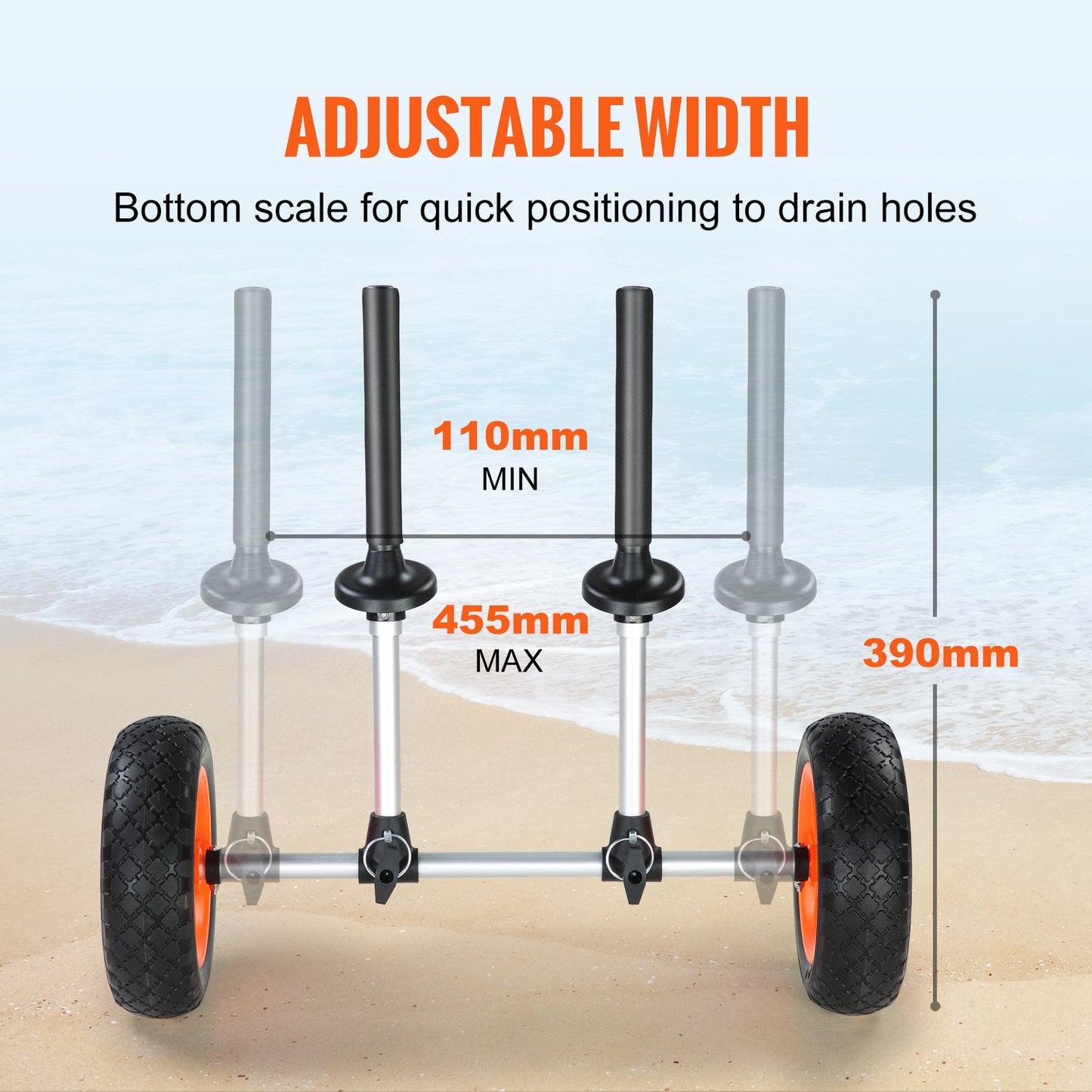 Adjustable Kayak and Canoe Carrier with Solid Tires, Holds Up to 127 kg