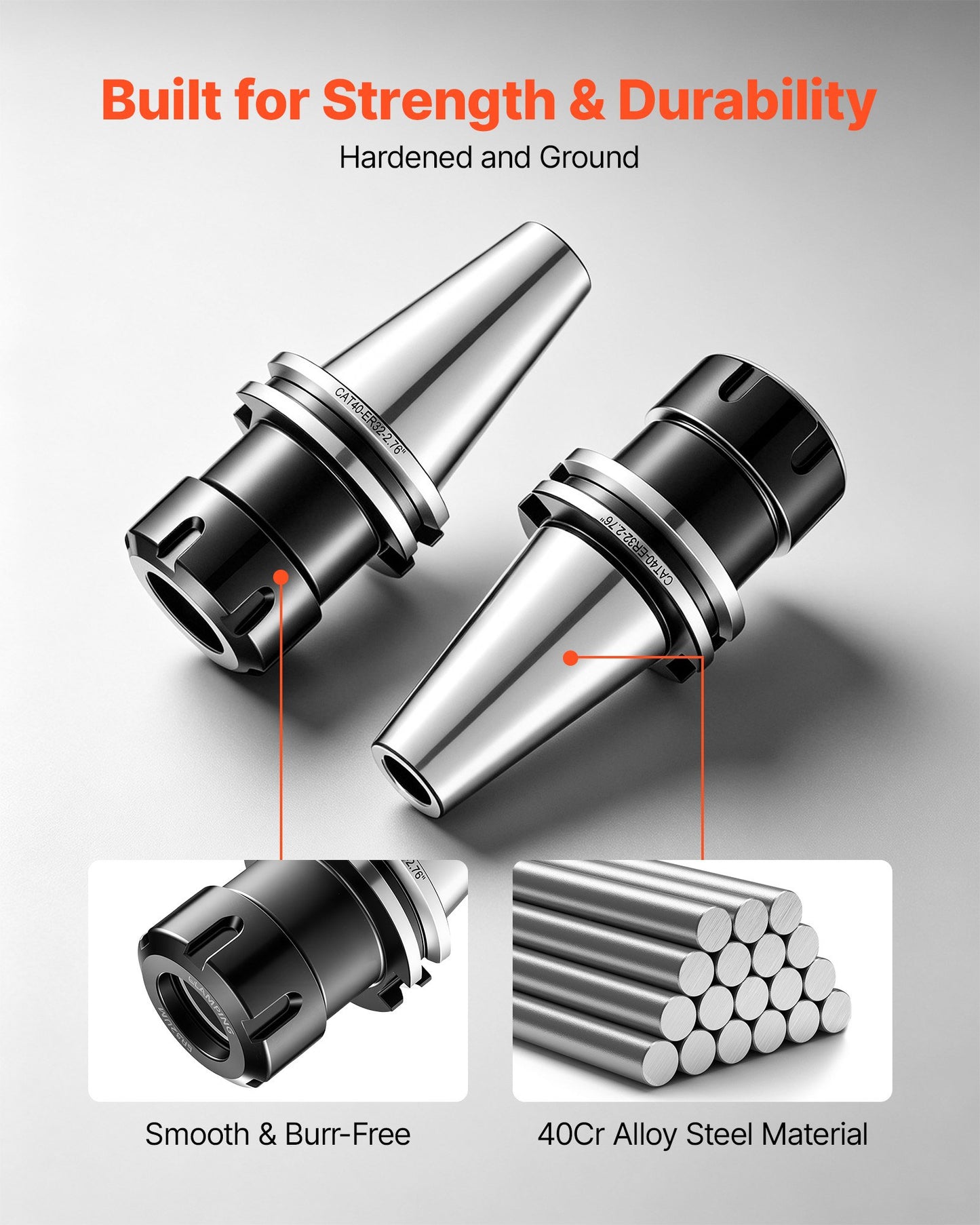 CAT40 Collet Holder ER32 5 Piece Precision Spring Collet Chuck Set, for Milling Machine Drill Presses, 4000 RPM Max Speed, CAT40 Tool Holder Spring Collet with 0.0004" TIR, Labeled Storage Box