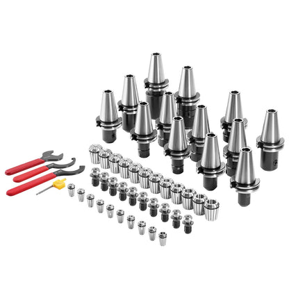CAT40 Collet Holder Set, 35 Pcs with Pull Studs and Wrenches, for Milling