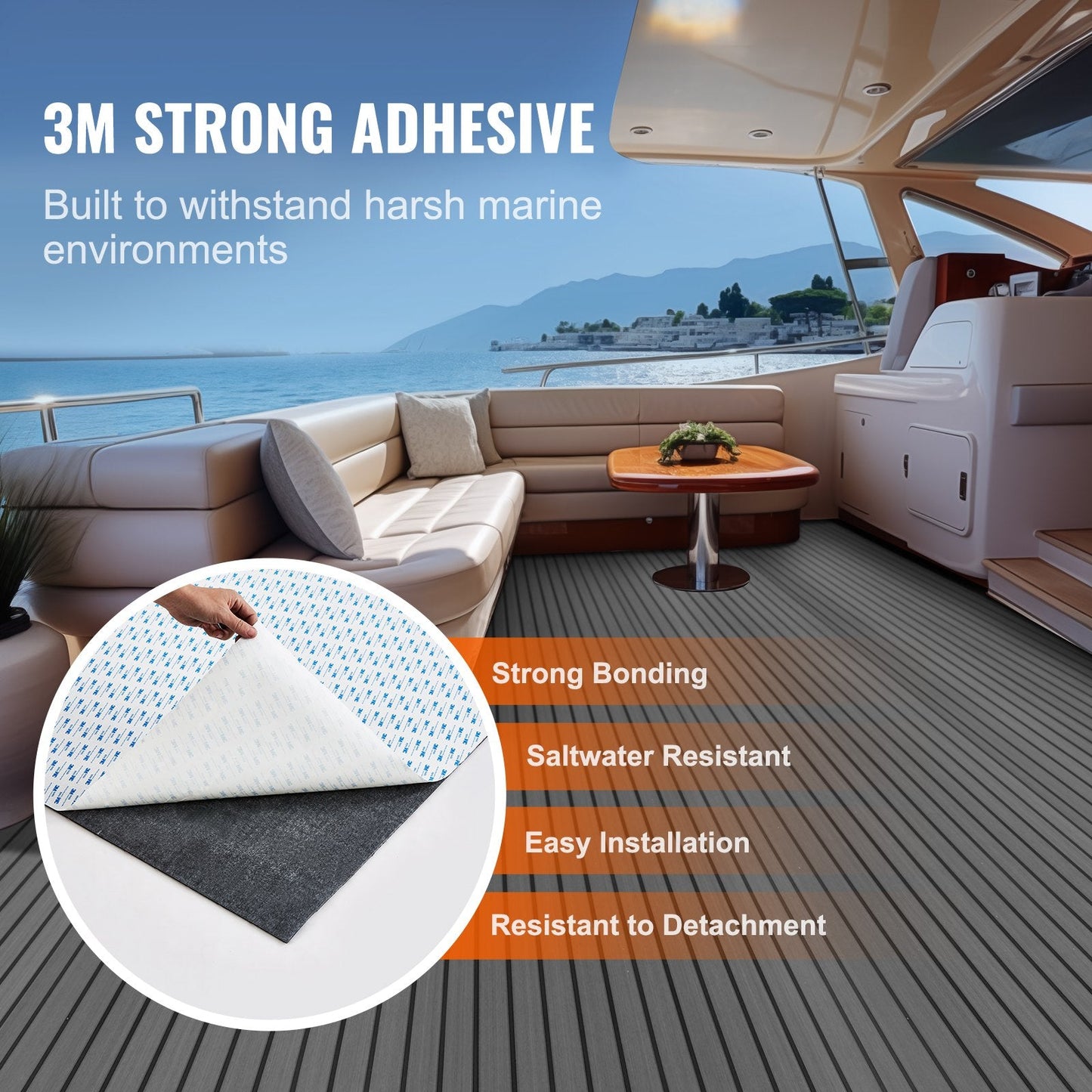 Durable EVA Foam Marine Decking, 2.4m x 0.45m, Non-Slip, Self-Adhesive