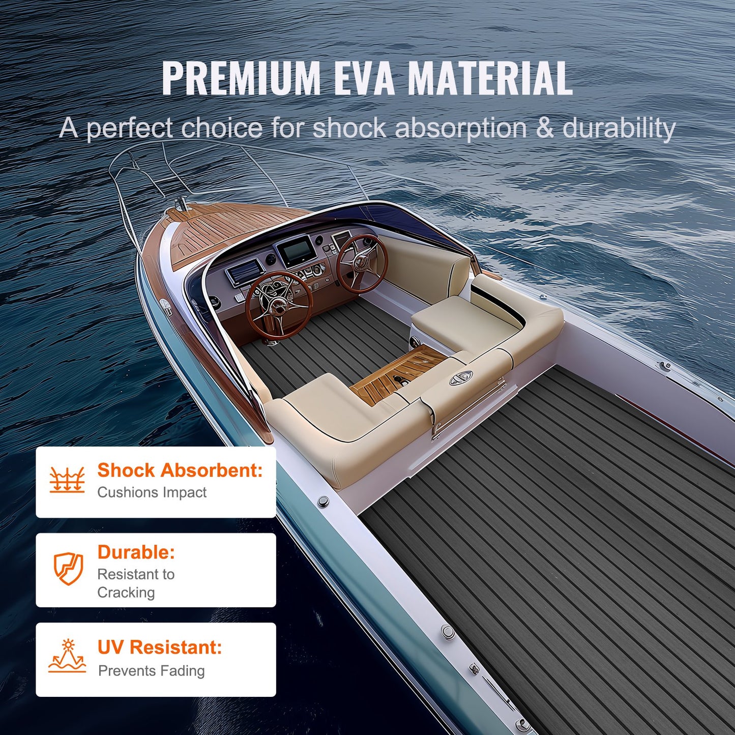 VEVOR Boat Flooring, EVA Foam Boat Decking 94.5" x 17.7", Non-Slip Self-Adhesive