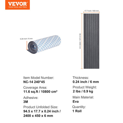 VEVOR Boat Flooring, EVA Foam Boat Decking 94.5" x 17.7", Non-Slip Self-Adhesive