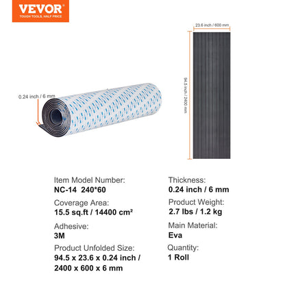VEVOR Boat Flooring, EVA Foam Boat Decking 94.5" x 23.6", Non-Slip Self-Adhesive