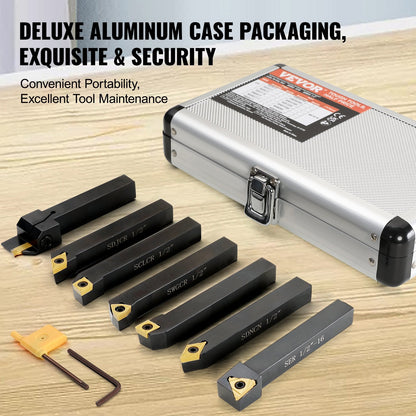 7-Piece Indexable Carbide Lathe Tool Set, 0.5m Holder, High Precision & Durable