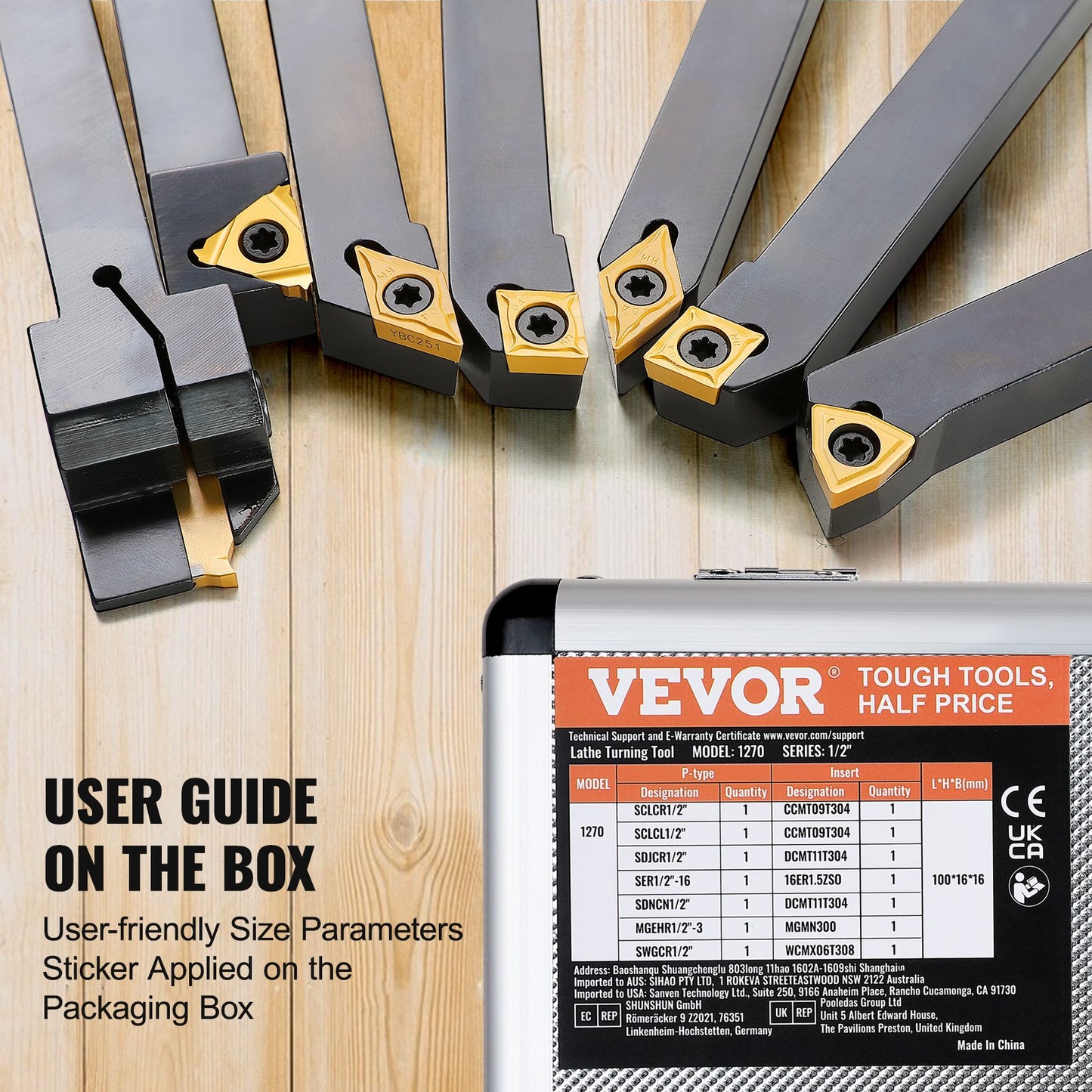 VEVOR 7PCs Indexable Carbide 1/2'' Lathe Turning Threading Insert Cutter Bit