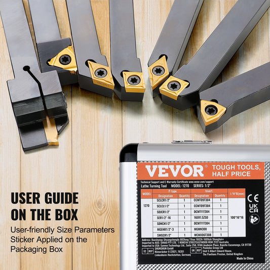 7-Piece Indexable Carbide Lathe Tool Set, 0.5m Holder, High Precision & Durable