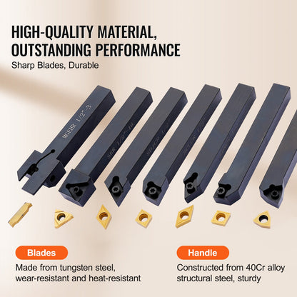 VEVOR 7PCs Indexable Carbide 1/2'' Lathe Turning Threading Insert Cutter Bit