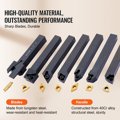 7-Piece Indexable Carbide Lathe Tool Set, 0.5m Holder, High Precision & Durable
