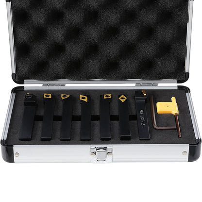 7-Piece Indexable Carbide Lathe Tool Set, 0.5m Holder, High Precision & Durable
