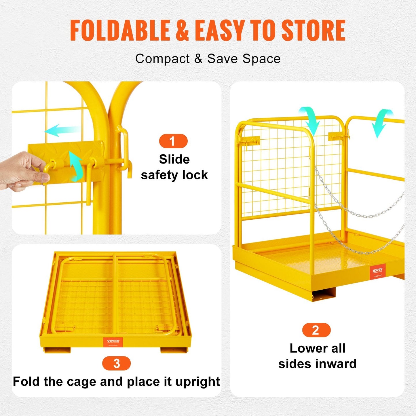 Foldable Forklift Man Basket, 544 kg Capacity, 0.91 x 0.91 m Safety Cage