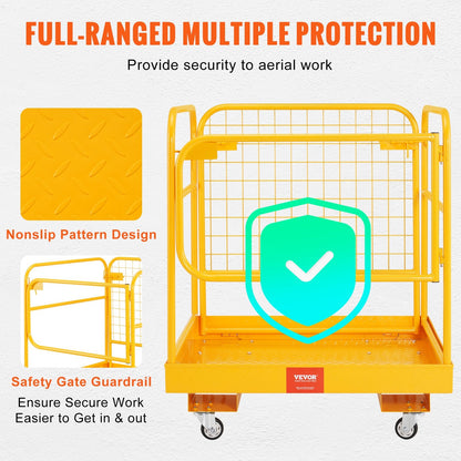 Folding Forklift Work Platform, 0.92 x 0.92 m, 544 kg Capacity, Lockable Wheels