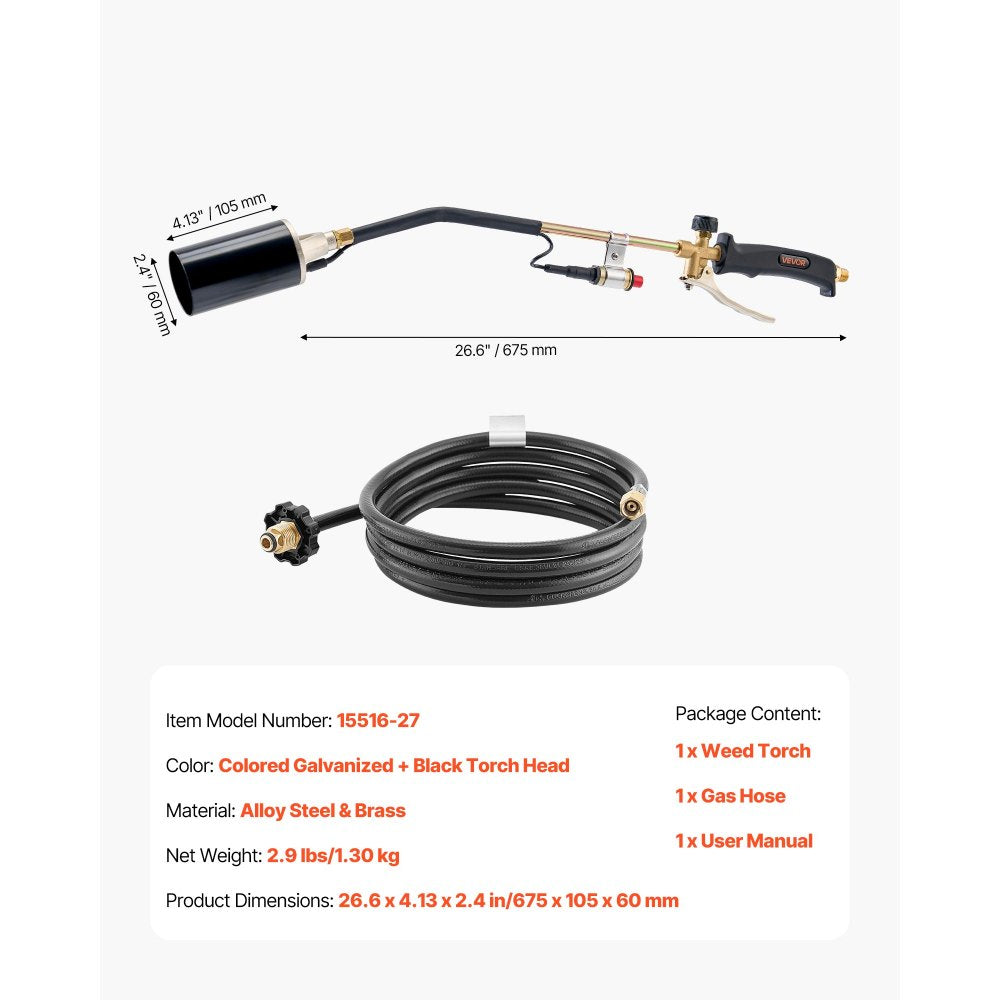 Propane Weed Torch Burner Ice Snow Melter 1800000 BTU 3 m Hose Blow Torch