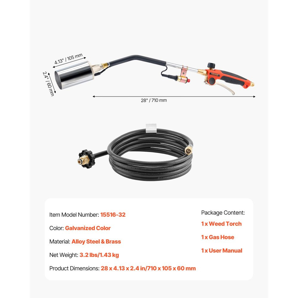 Propane Weed Torch Burner Ice Snow Melter 1800000 BTU 3 m Hose Portable