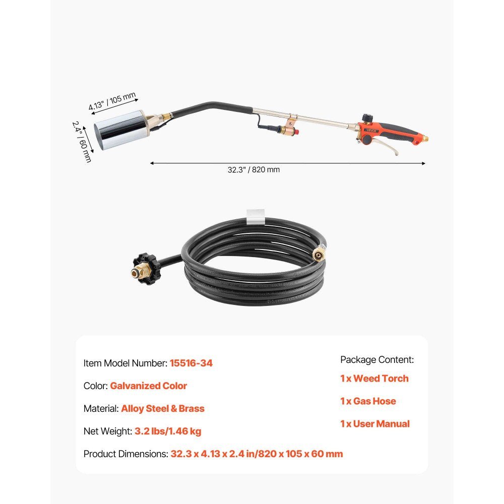 Propane Weed Torch Burner Ice Snow Melter 2400000 BTU 3 m Hose Portable
