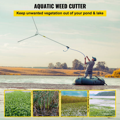 Aquatic Weed Cutter with 0.75m Cutting Width & 10m Rope for Lakes and Ponds