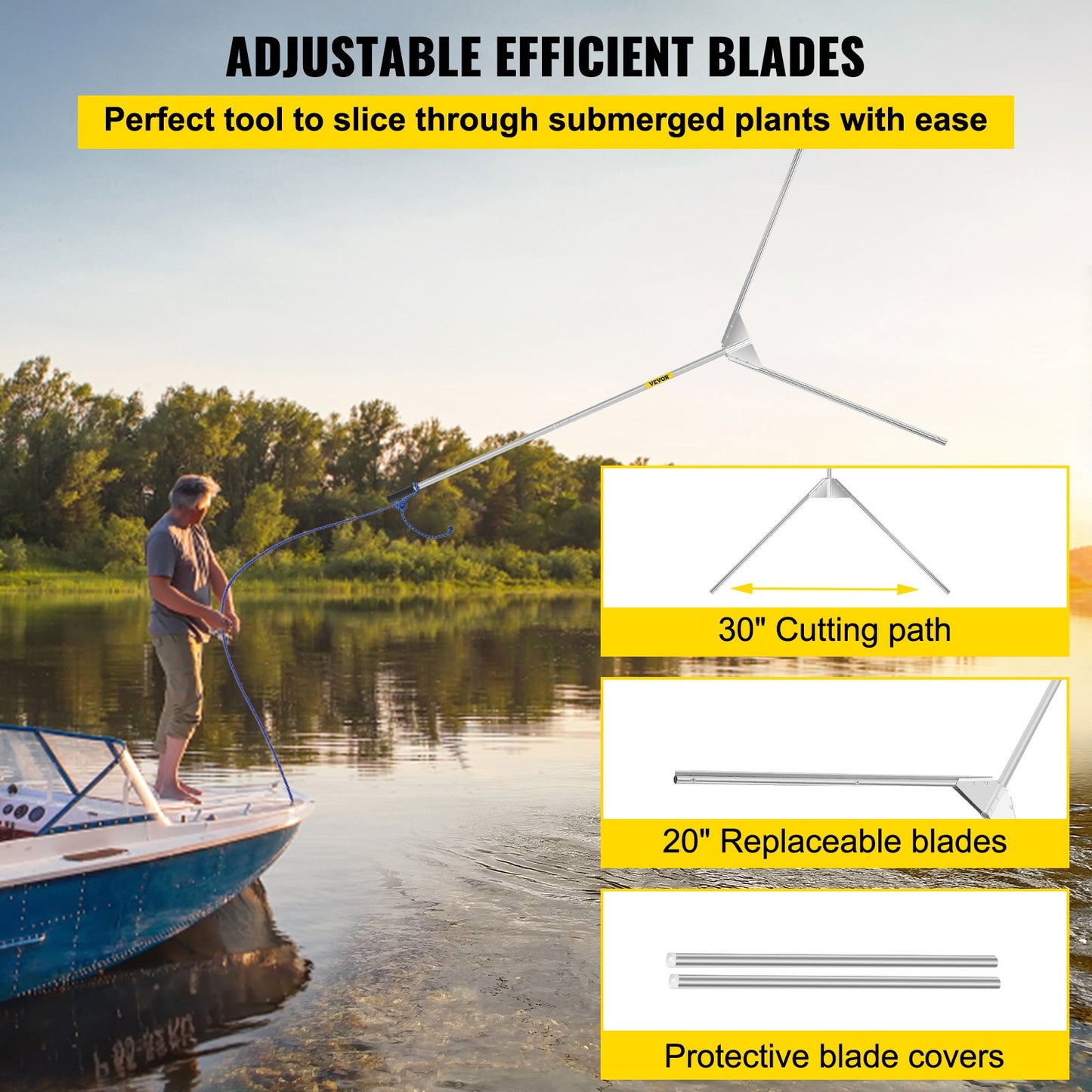 VEVOR Aquatic Weed Cutter, 30\" Cutting Path Water Grass Cutter, Stainless Steel