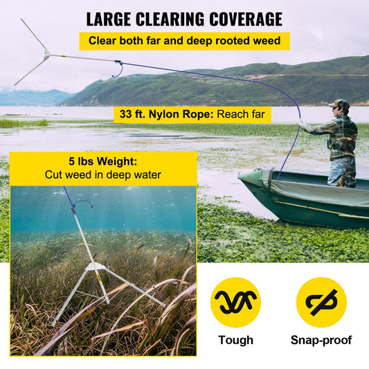 Aquatic Weed Cutter with 0.75m Cutting Width & 10m Rope for Lakes and Ponds