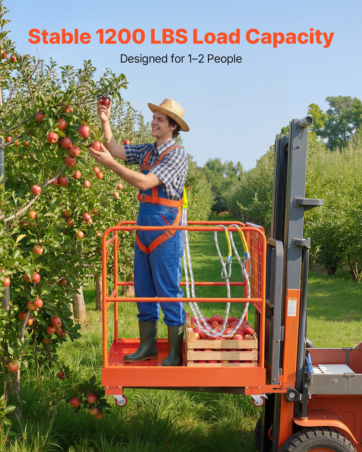 Forklift Safety Cage, 930 x 930 mm, Forklift Man Basket with 4 Wheels, 544.31 kg Load Capacity, Heavy Duty Work Platform, Collapsible Lift Basket Safety Set, for Most Aerial Jobs Lifting Loader