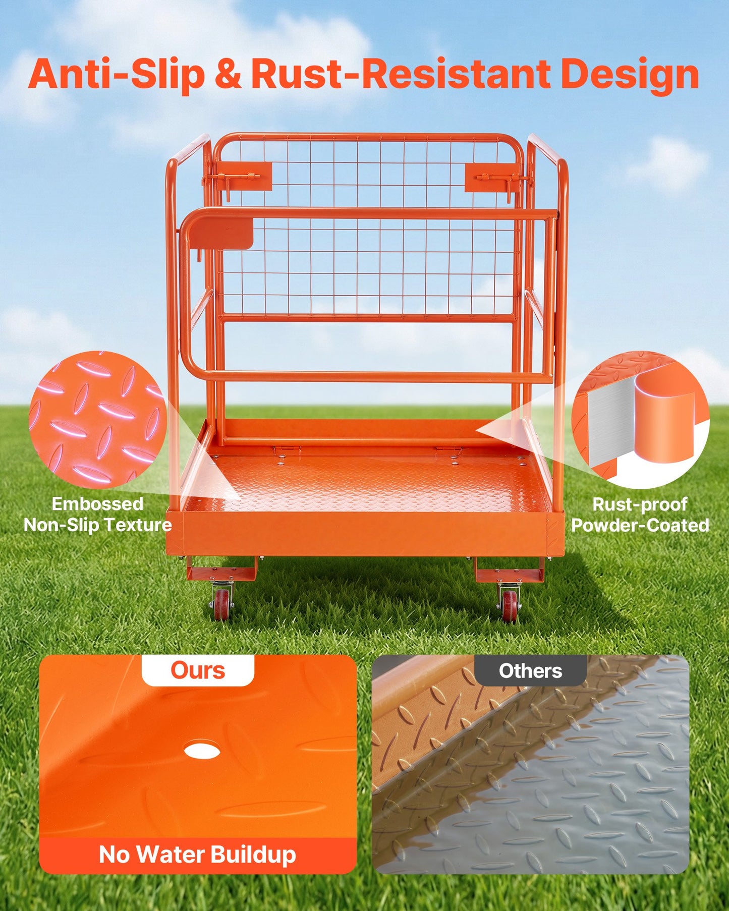 Forklift Safety Cage, 930 x 930 mm, Forklift Man Basket with 4 Wheels, 544.31 kg Load Capacity, Heavy Duty Work Platform, Collapsible Lift Basket Safety Set, for Most Aerial Jobs Lifting Loader