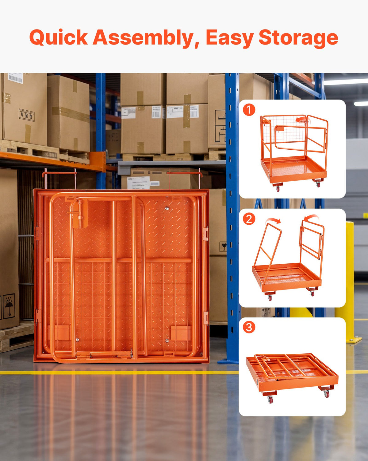 Forklift Safety Cage, 930 x 930 mm, Forklift Man Basket with 4 Wheels, 544.31 kg Load Capacity, Heavy Duty Work Platform, Collapsible Lift Basket Safety Set, for Most Aerial Jobs Lifting Loader