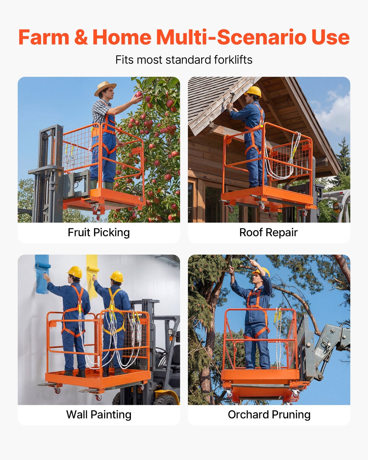 Forklift Safety Cage, 930 x 930 mm, Forklift Man Basket with 4 Wheels, 544.31 kg Load Capacity, Heavy Duty Work Platform, Collapsible Lift Basket Safety Set, for Most Aerial Jobs Lifting Loader