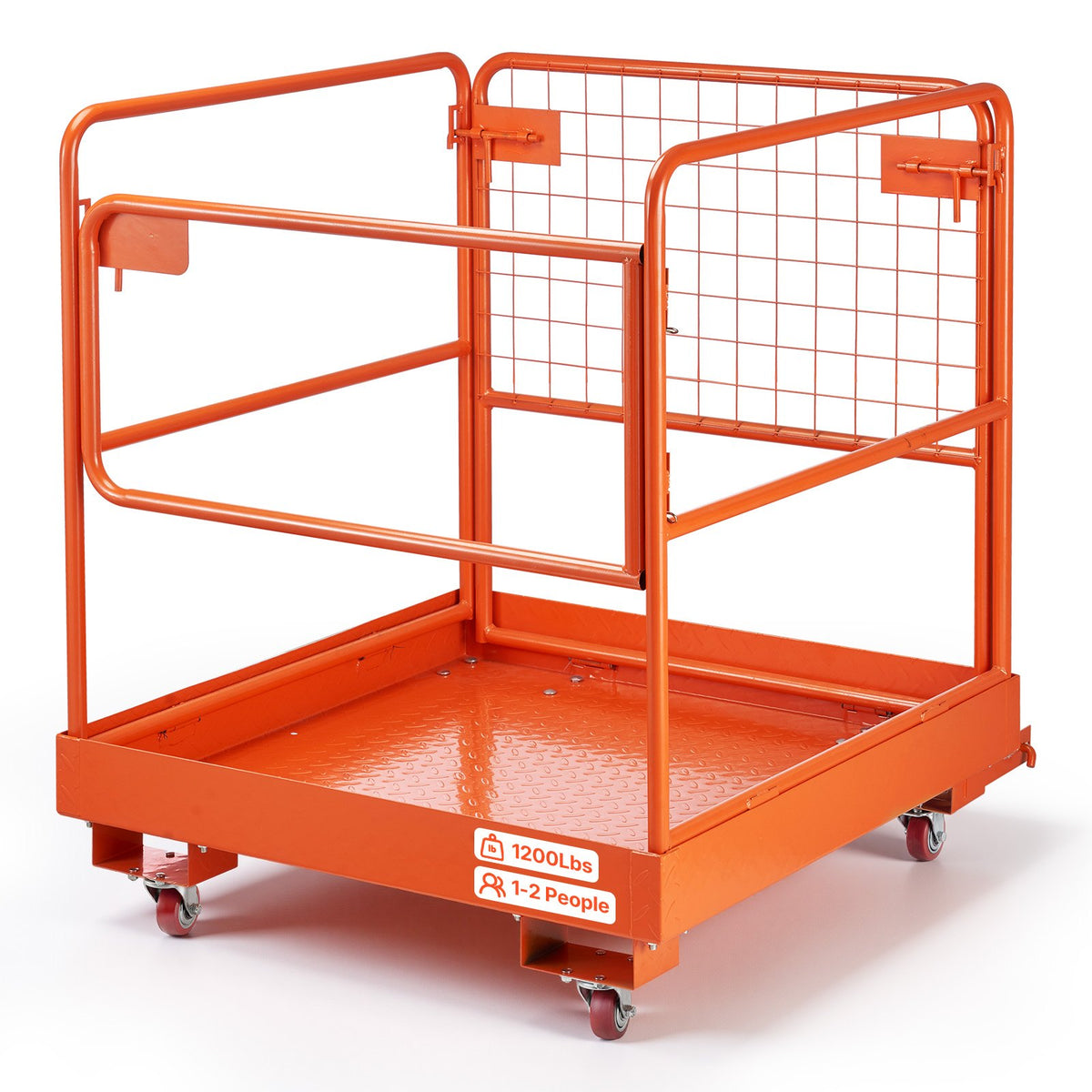 Forklift Safety Cage, 930 x 930 mm, Forklift Man Basket with 4 Wheels, 544.31 kg Load Capacity, Heavy Duty Work Platform, Collapsible Lift Basket Safety Set, for Most Aerial Jobs Lifting Loader
