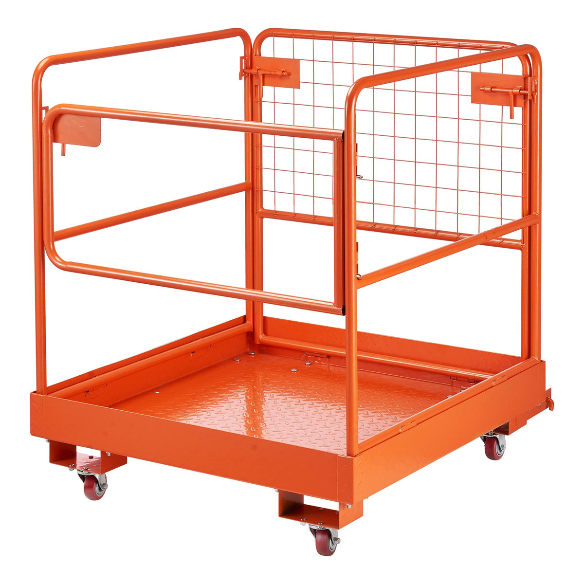 Forklift Safety Cage, 930 x 930 mm, Forklift Man Basket with 4 Wheels, 544.31 kg Load Capacity, Heavy Duty Work Platform, Collapsible Lift Basket Safety Set, for Most Aerial Jobs Lifting Loader