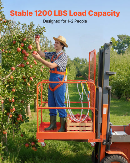 Forklift Safety Cage, 920 x 1045 mm, Forklift Man Basket with 4 Wheels, 544.31 kg Load Capacity, Heavy Duty Work Platform Collapsible Lift Basket, Safety Harness, for Aerial Work Lifting Loader