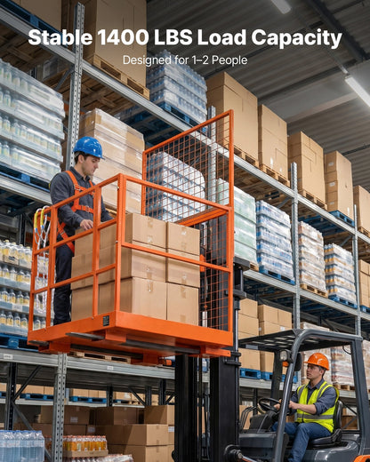 Forklift Safety Cage, 1225 x 1148 mm, Heavy Duty Forklift Man Basket, 635.03 kg Capacity Collapsible Work Platform Lift Basket with Safety Harness & Lock, for Most Aerial Jobs Lifting Loader