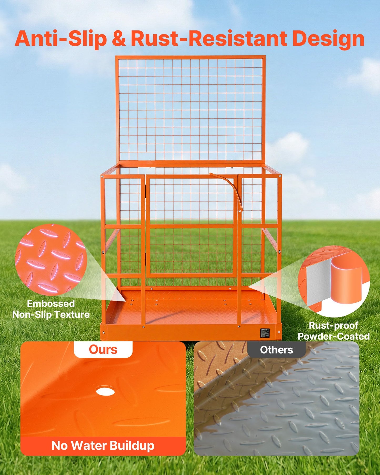 Forklift Safety Cage, 1225 x 1148 mm, Heavy Duty Forklift Man Basket, 635.03 kg Capacity Collapsible Work Platform Lift Basket with Safety Harness & Lock, for Most Aerial Jobs Lifting Loader