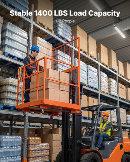Forklift Safety Cage, 1225 x 1148 mm, Heavy Duty Forklift Man Basket, 635.03 kg Capacity Work Platform Lift Basket with Safety Harness, Lock, Wheels, Drain Hole, for Aerial Work Lifting Loader