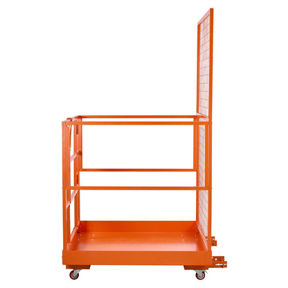 Forklift Safety Cage, 1225 x 1148 mm, Heavy Duty Forklift Man Basket, 635.03 kg Capacity Work Platform Lift Basket with Safety Harness, Lock, Wheels, Drain Hole, for Aerial Work Lifting Loader