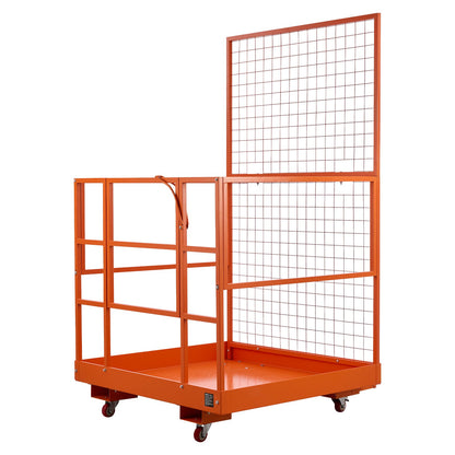Forklift Safety Cage, 1225 x 1148 mm, Heavy Duty Forklift Man Basket, 635.03 kg Capacity Work Platform Lift Basket with Safety Harness, Lock, Wheels, Drain Hole, for Aerial Work Lifting Loader