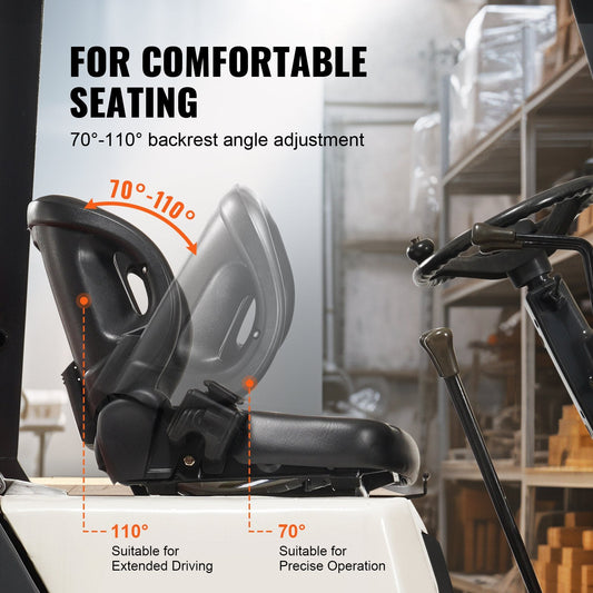 Universal Forklift Seat with Adjustable Backrest and Safety Belt, Black, 12 kg