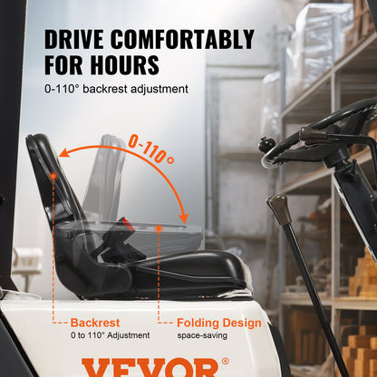 VEVOR Universal Forklift Seat, Fold Down Tractor Seat with Adjustable Angle Back,