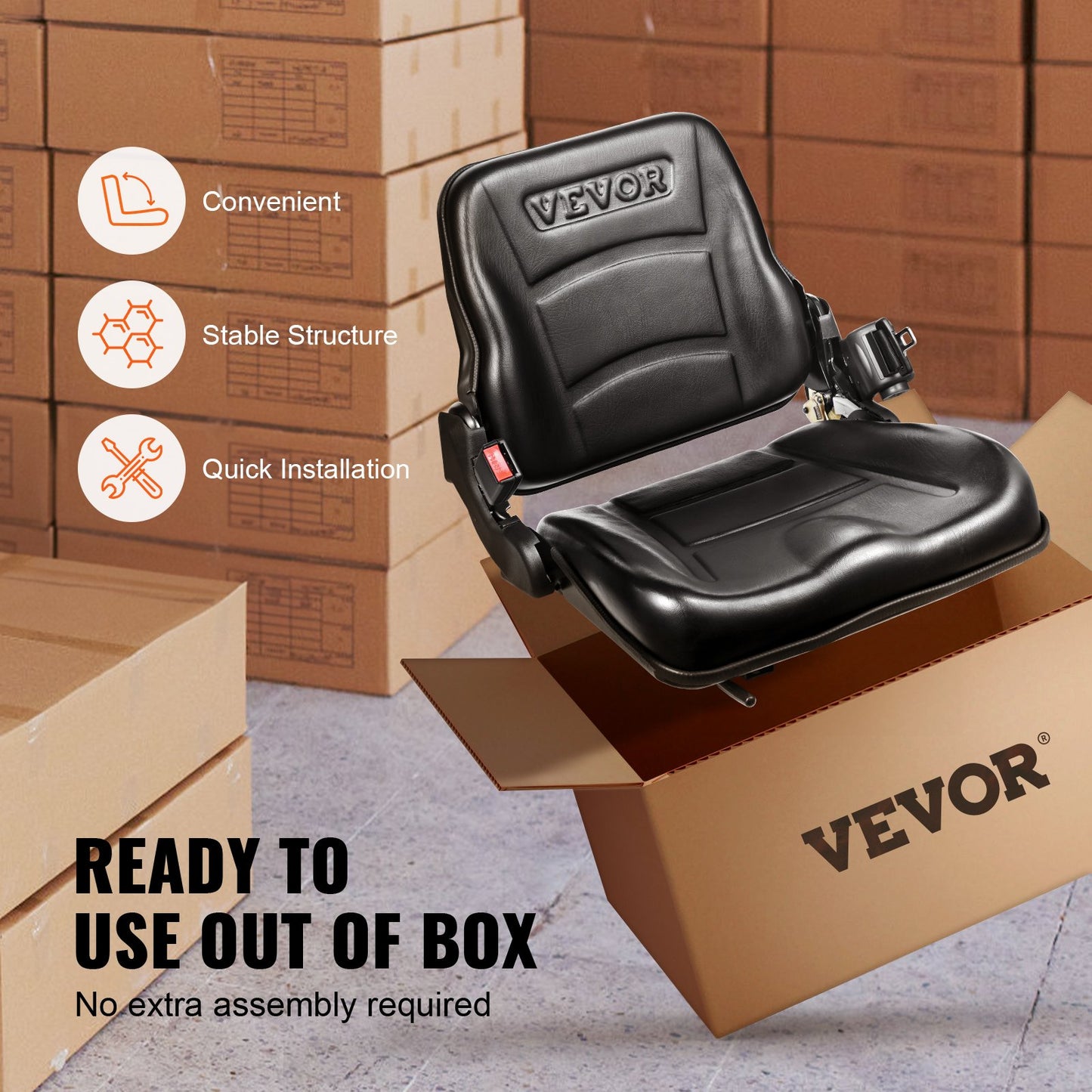 VEVOR Universal Forklift Seat, Fold Down Tractor Seat with Adjustable Angle Back,