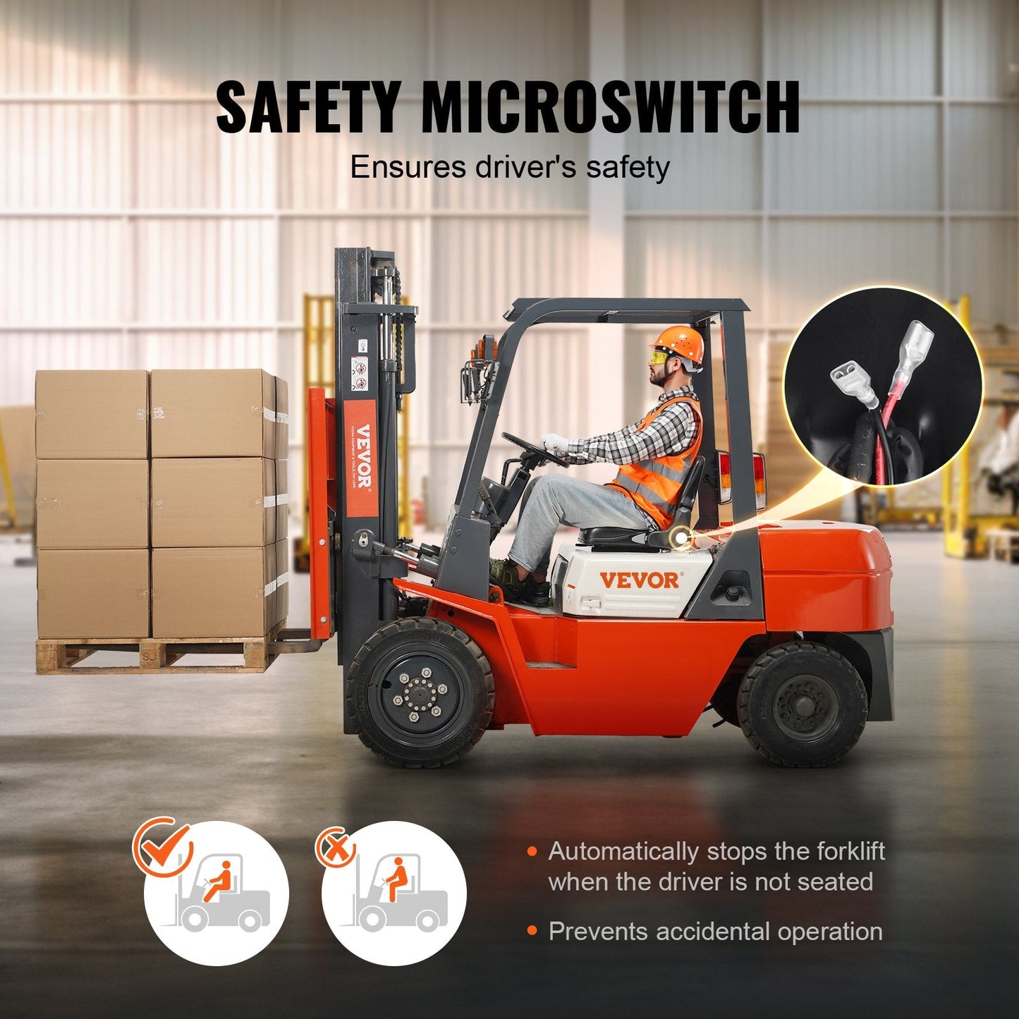 Universal Tractor Forklift Seat with Adjustable Backrest and Safety Switch