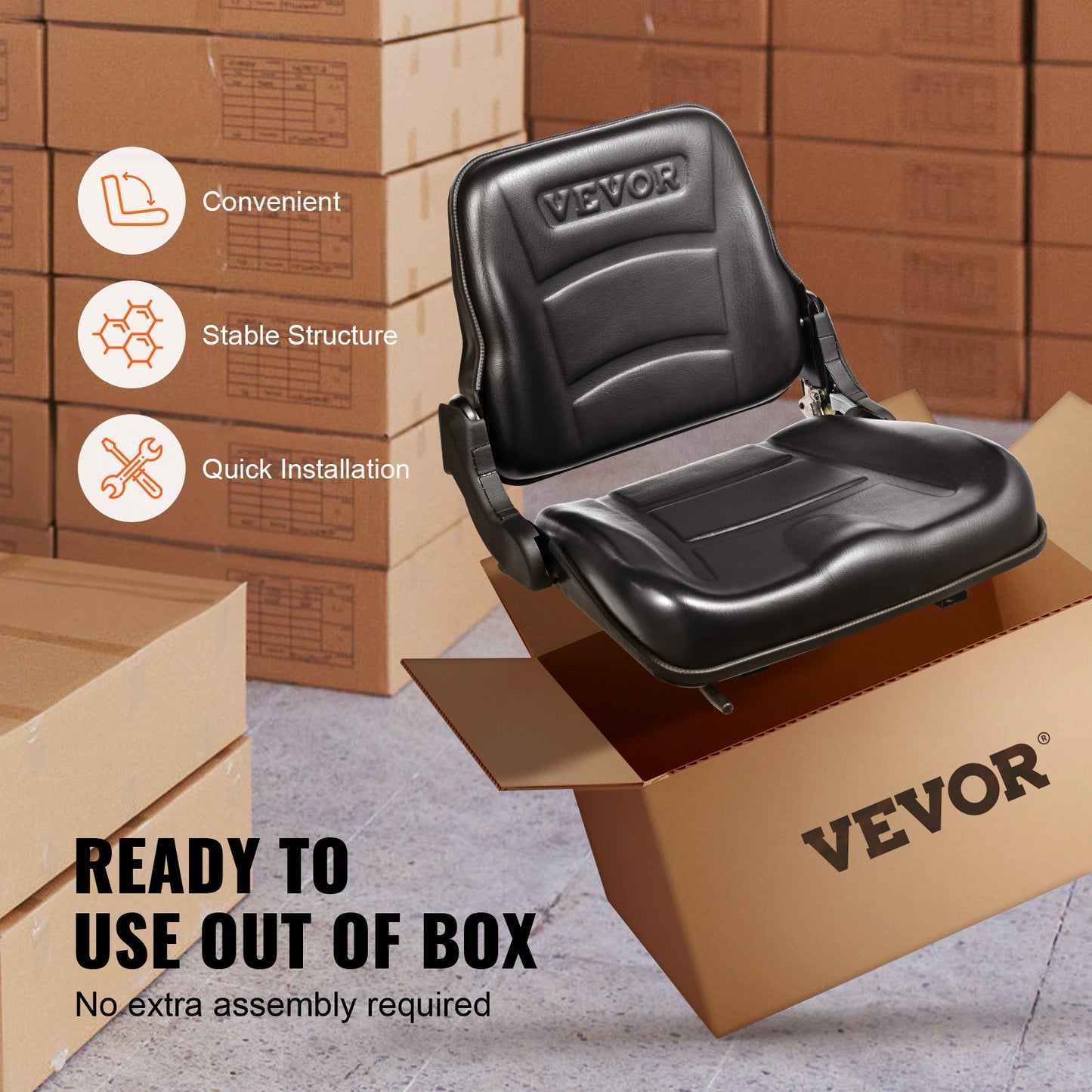 VEVOR Universal Forklift Seat, Fold Down Tractor Seat with Adjustable Angle Back