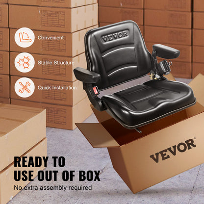 VEVOR Universal Forklift Seat, Fold Down Tractor Seat with Adjustable Angle Back,