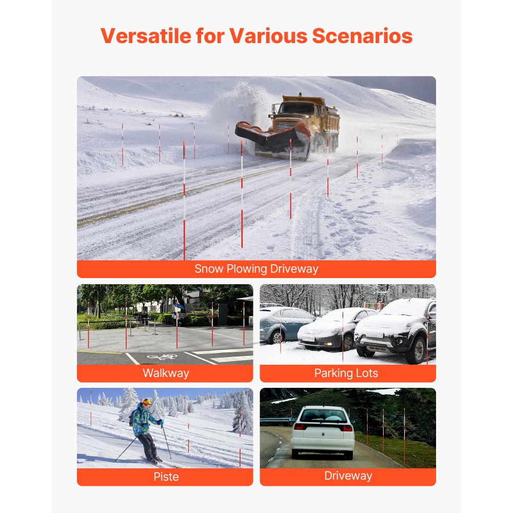 VEVOR 500Pcs Reflective Driveway Markers 6.35mm Dia 122cm Snow Stakes Reflectors