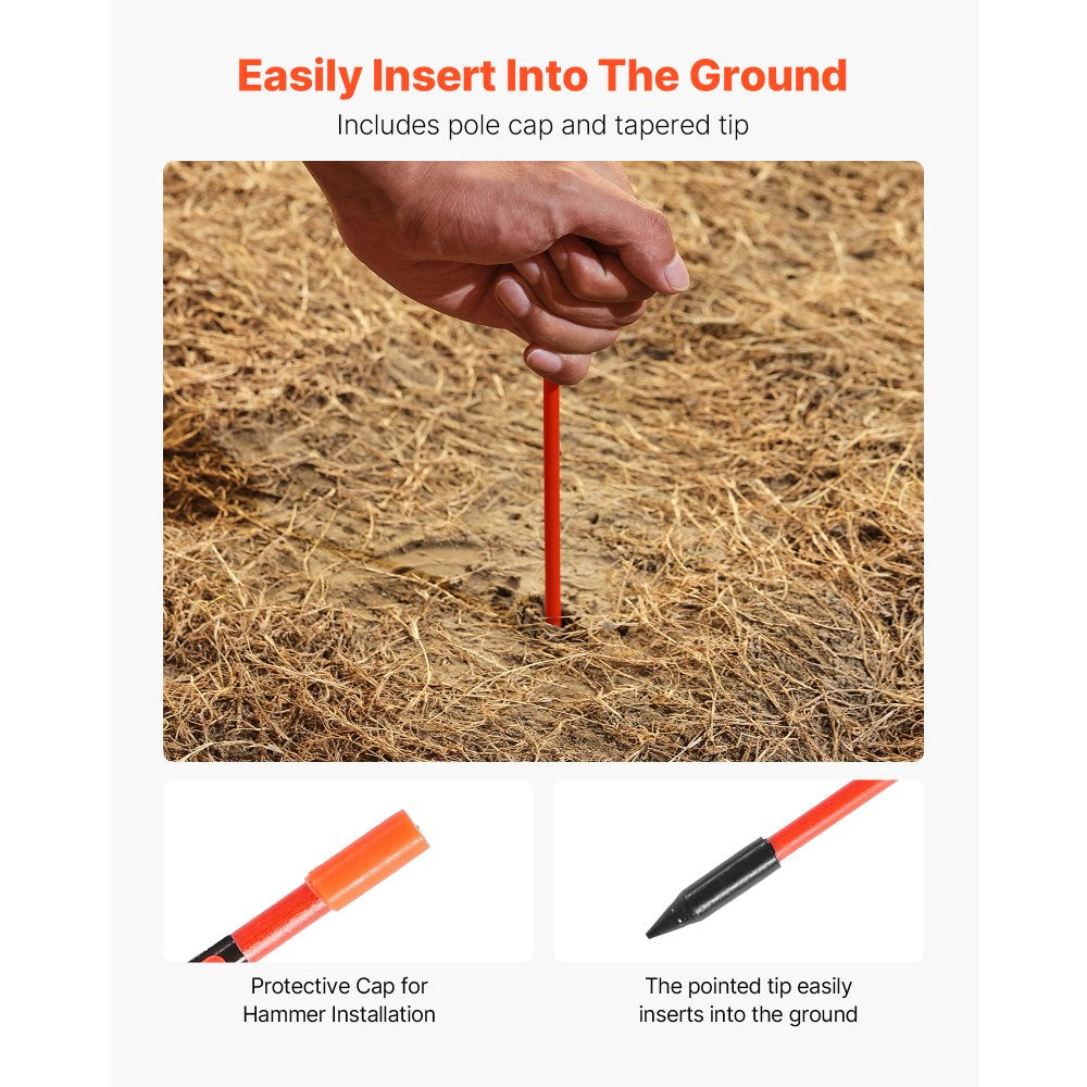 VEVOR 200Pcs Reflective Driveway Markers 6.35mm Dia 122cm Snow Stakes Reflectors